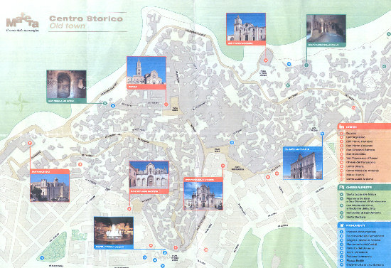 Cartina turistica del centro storico di Matera e dei Sassi di Matera